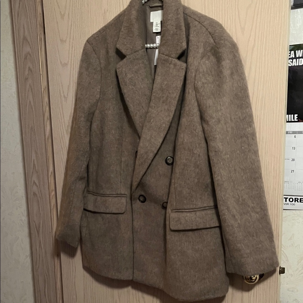 H&M Brown Wool-Blend Double-Breasted Blazer
